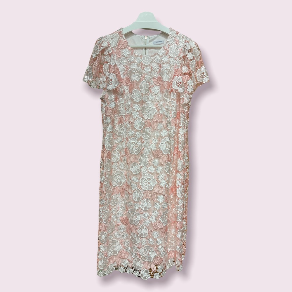 Calvin Klein Pink Lace Sheath Dress Size 16